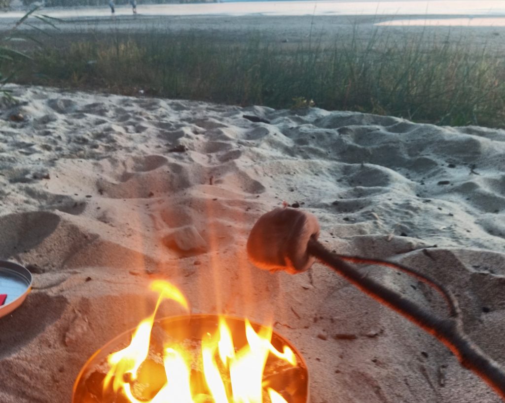 Roasting marshmallows at Leddy Beach