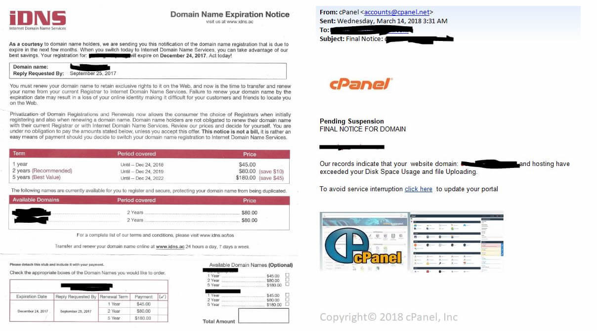 idns cpanel scams